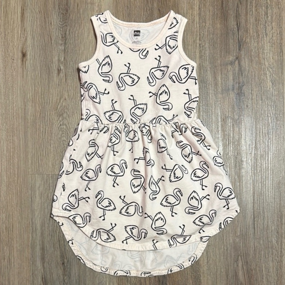 Tea Collection pink black Dress Size 4 Flamingo Print Cotton Sleeveless Girls